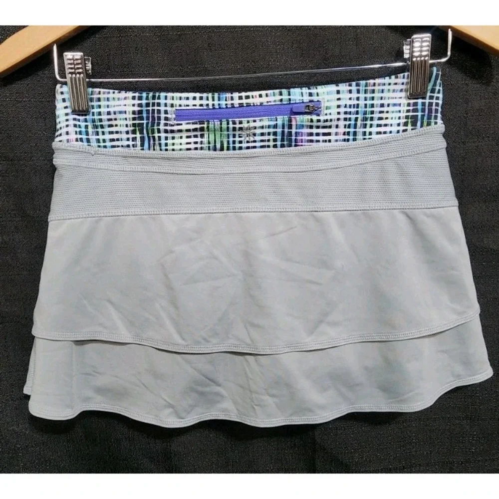 Athleta Girl Super Skort Gray Skirt Shorts Breathable Zip Pocket Logo Sz XL/14‎